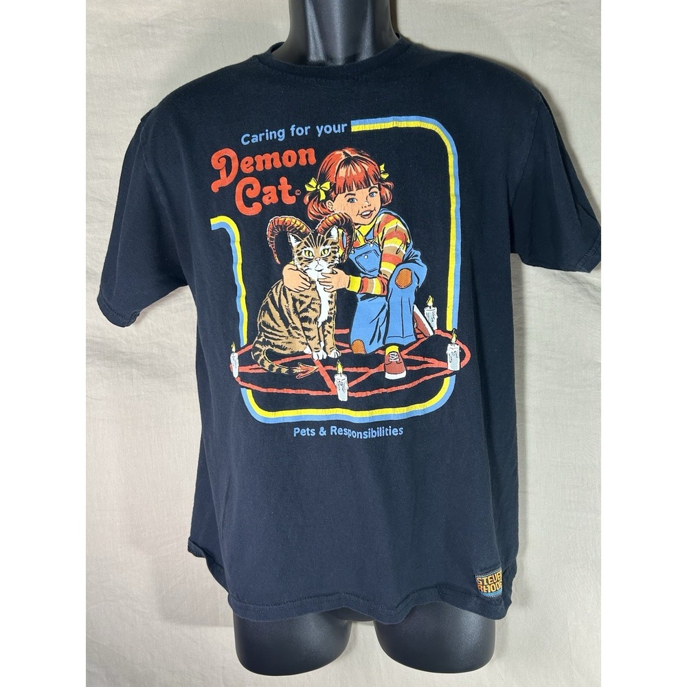 Steven Rhodes Demon Cat T Shirt XS Black Pets Responsibilities Graphic Tee